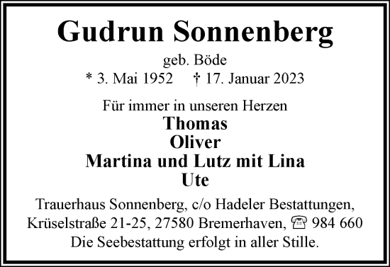 Traueranzeige von Gudrun Sonnenberg von Braunschweiger Zeitung