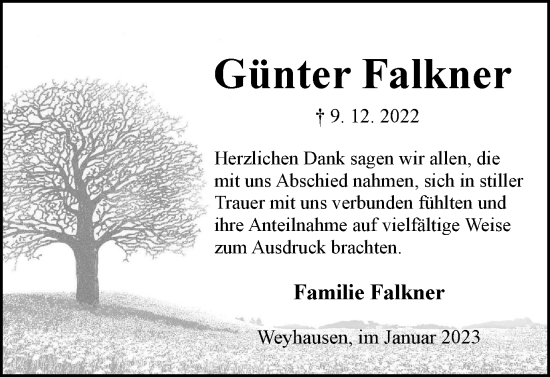 Traueranzeige von Günter Falkner von Wolfsburger Nachrichten