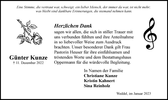 Traueranzeige von Günter Kunze von Braunschweiger Zeitung