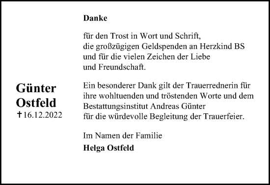 Traueranzeige von Günter Ostfeld von Braunschweiger Zeitung