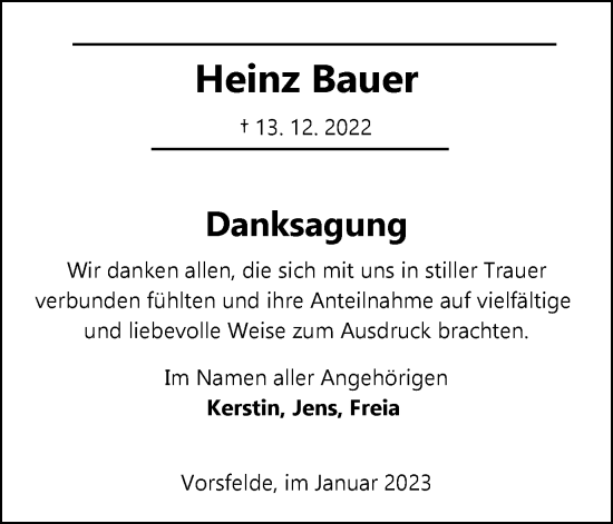 Traueranzeige von Heinz Bauer von Wolfsburger Nachrichten