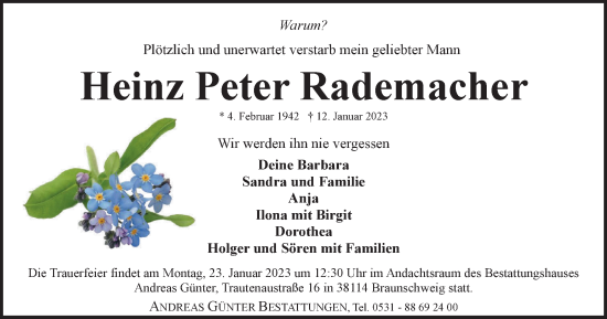 Traueranzeige von Heinz Peter Rademacher von Braunschweiger Zeitung