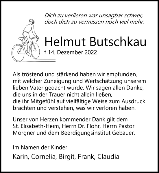 Traueranzeige von Helmut Butschkau von Wolfsburger Nachrichten