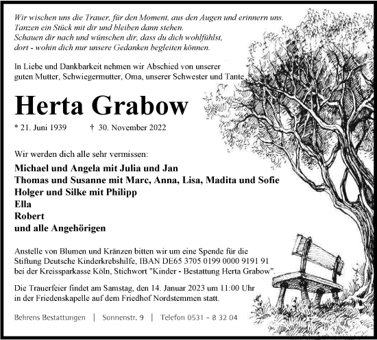 Traueranzeige von Herta Grabow von Braunschweiger Zeitung