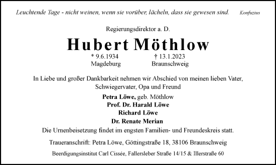 Traueranzeige von Hubert Möthlow von Braunschweiger Zeitung