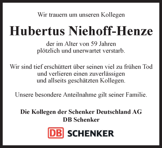 Traueranzeige von Hubertus Niehoff-Henze von Salzgitter-Zeitung