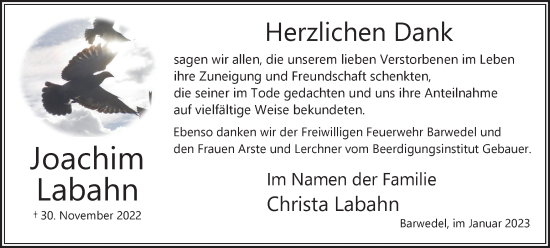 Traueranzeige von Joachim Labahn von Wolfsburger Nachrichten