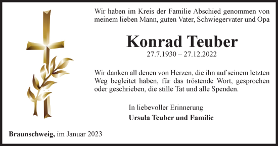 Traueranzeige von Konrad Teuber von Braunschweiger Zeitung