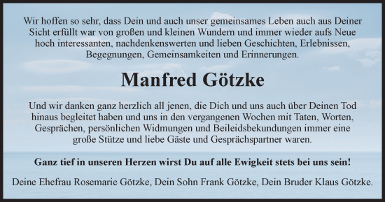 Traueranzeige von Manfred Götzke von Salzgitter-Zeitung, Wolfenbütteler Zeitung
