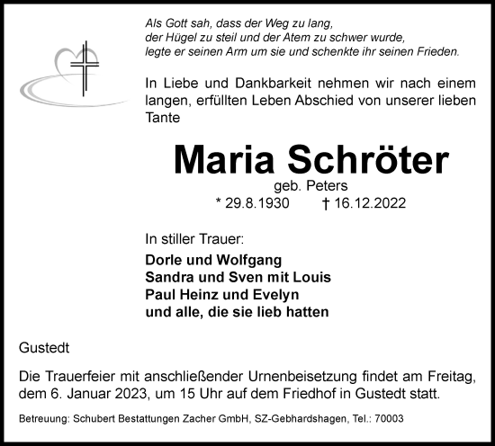 Traueranzeige von Maria Schröter von Salzgitter-Zeitung