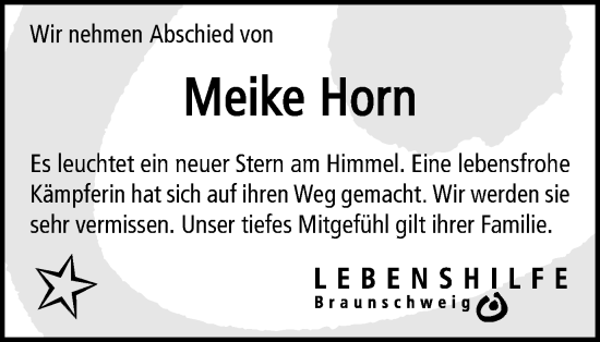 Traueranzeige von Meike Horn von Braunschweiger Zeitung