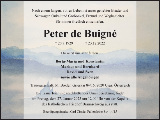 Traueranzeige von Peter de Buigne von Braunschweiger Zeitung