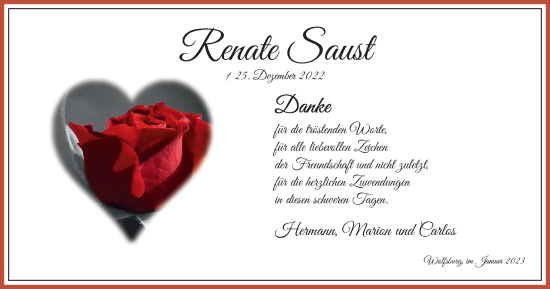 Traueranzeige von Renate Saust von Wolfsburger Nachrichten