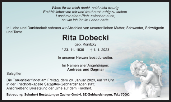 Traueranzeige von Rita Dobecki von Salzgitter-Zeitung