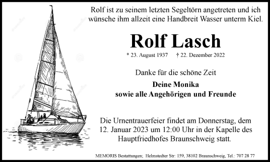 Traueranzeige von Rolf Lasch von Braunschweiger Zeitung