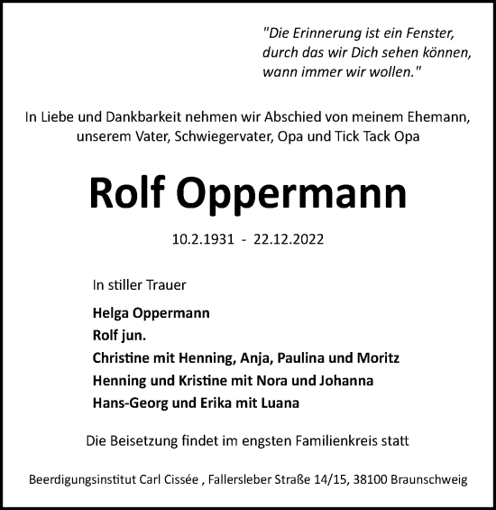 Traueranzeige von Rolf Oppermann von Braunschweiger Zeitung