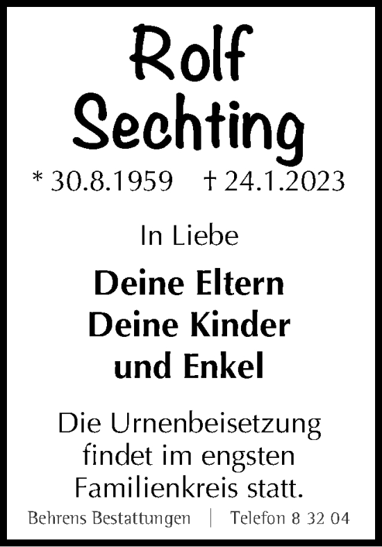 Traueranzeige von Rolf Sechting von Braunschweiger Zeitung