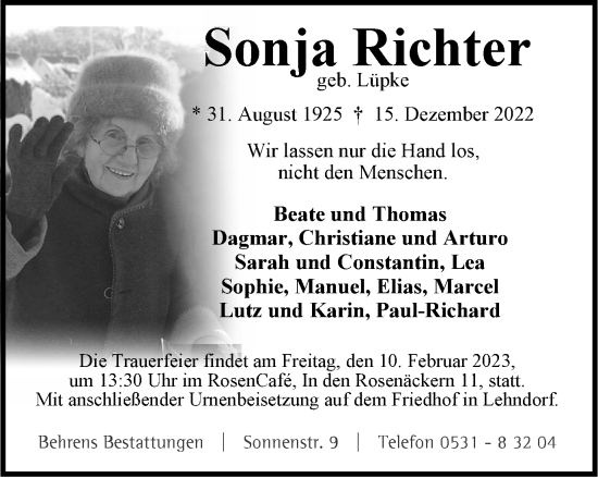 Traueranzeige von Sonja Richter von Braunschweiger Zeitung