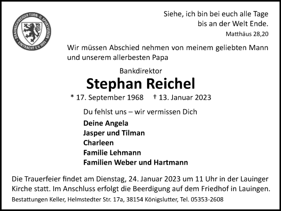 Traueranzeige von Stephan Reichel von Braunschweiger Zeitung, Helmstedter Nachrichten