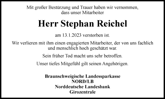 Traueranzeige von Stephan Reichel von Braunschweiger Zeitung