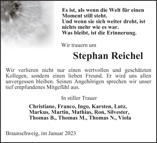 Traueranzeige von Stephan Reichel von Braunschweiger Zeitung