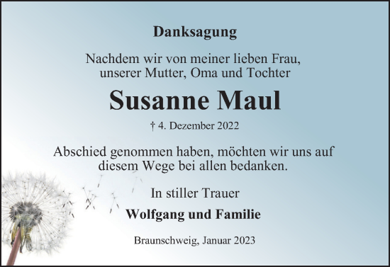 Traueranzeige von Susanne Maul von Braunschweiger Zeitung