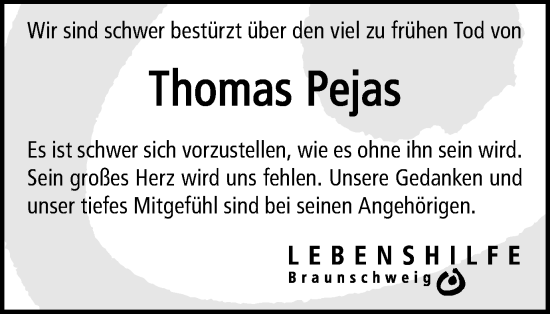 Traueranzeige von Thomas Pejas von Braunschweiger Zeitung