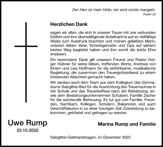 Traueranzeige von Uwe Rump von Salzgitter-Zeitung