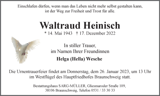 Traueranzeige von Waltraud Heinisch von Braunschweiger Zeitung