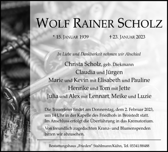 Traueranzeige von Wolf Rainer Scholz von Salzgitter-Zeitung