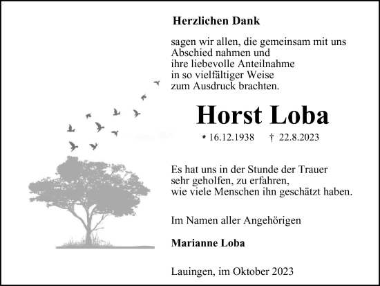 Traueranzeige von Horst Loba von Helmstedter Nachrichten