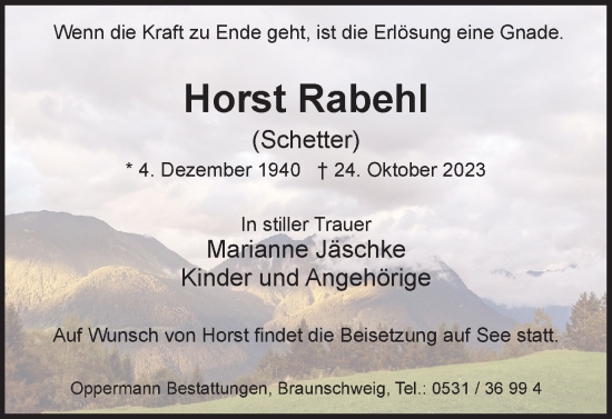Traueranzeige von Horst Rabehl von Braunschweiger Zeitung