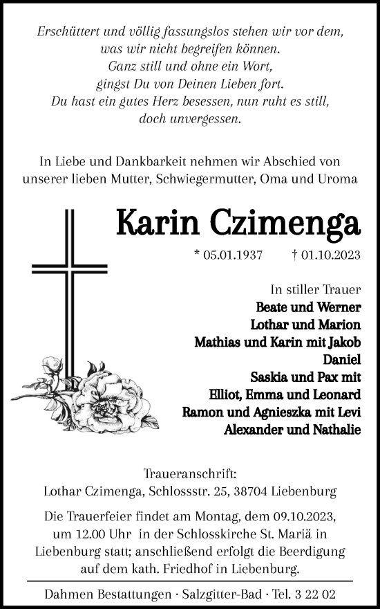 Traueranzeige von Karin Czimenga von Salzgitter-Zeitung