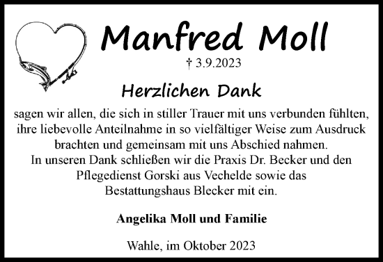 Traueranzeige von Manfred Moll von Braunschweiger Zeitung