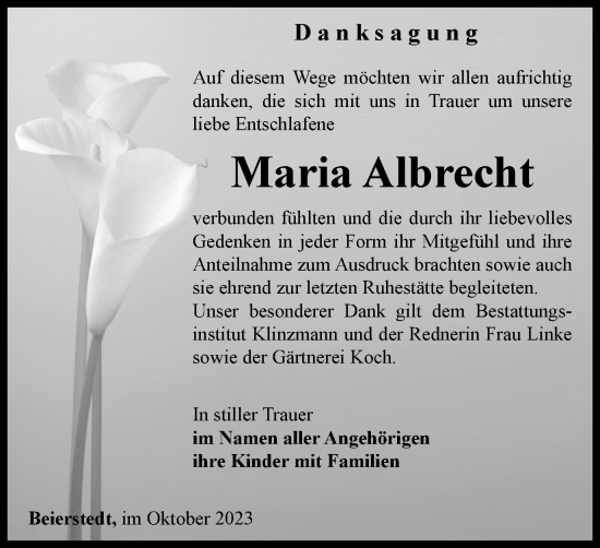 Traueranzeige von Maria Albrecht von Helmstedter Nachrichten
