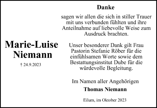 Traueranzeige von Marie-Luise Niemann von Braunschweiger Zeitung