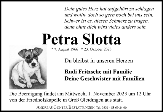 Traueranzeige von Petra Slotta von Braunschweiger Zeitung