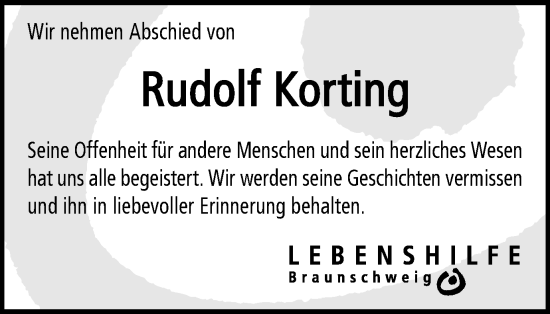 Traueranzeige von Rudolf Korting von Braunschweiger Zeitung