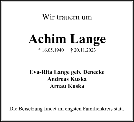 Traueranzeige von Achim Lange von Braunschweiger Zeitung