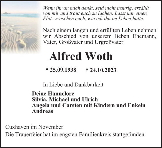 Traueranzeige von Alfred Woth von Braunschweiger Zeitung