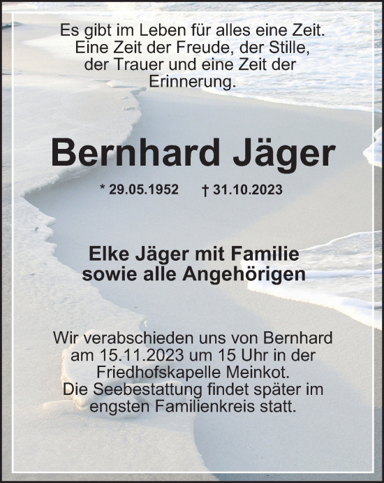 Traueranzeige von Bernhard Jäger von Wolfsburger Nachrichten