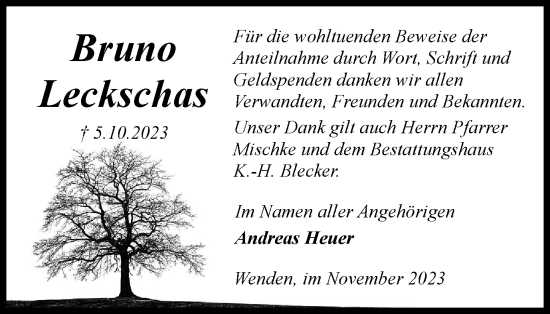 Traueranzeige von Bruno Leckschas von Braunschweiger Zeitung