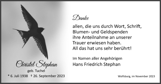 Traueranzeige von Christel Stephan von Wolfsburger Nachrichten
