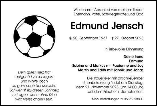 Traueranzeige von Edmund Jensch von Wolfsburger Nachrichten