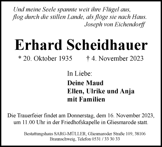 Traueranzeige von Erhard Scheidhauer von Braunschweiger Zeitung