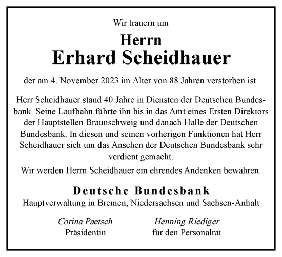 Traueranzeige von Erhard Scheidhauer von Braunschweiger Zeitung