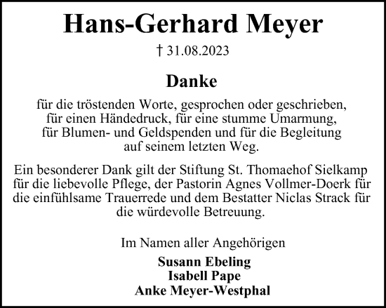Traueranzeige von Hans-Gerhard Meyer von Braunschweiger Zeitung
