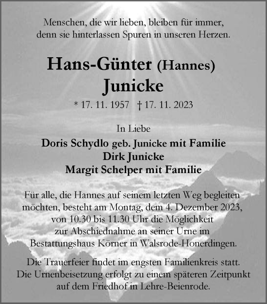 Traueranzeige von Hans-Günter Junicke von Wolfsburger Nachrichten
