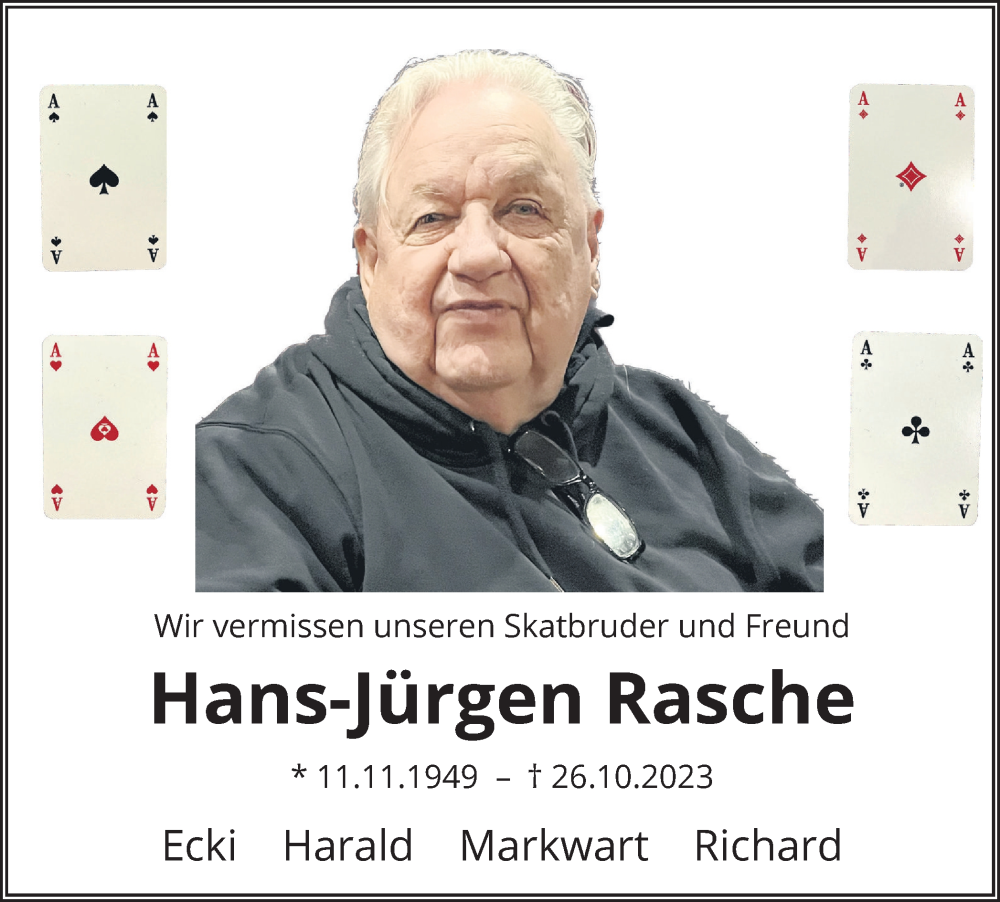 Traueranzeige für Hans-Jürgen Rasche vom 04.11.2023 aus Braunschweiger Zeitung