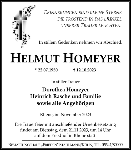 Traueranzeige von Helmut Homeyer von Salzgitter-Zeitung
